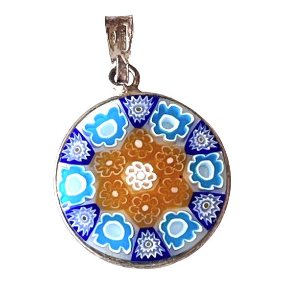 Double Sided Millefiori PENDANT For Necklace 925 Silver v2225 VI Vincenza Italy - Picture 2 of 5
